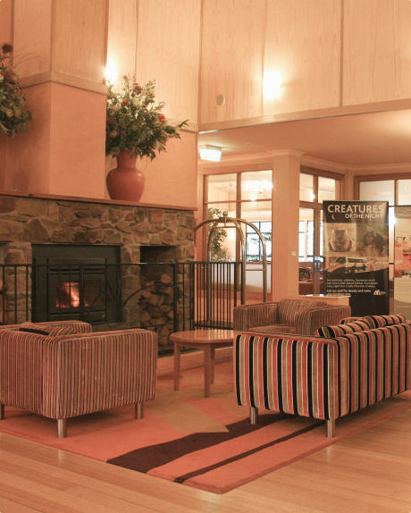 Кімната з каміном, диваном, столиком кріслом та вазою з квітами